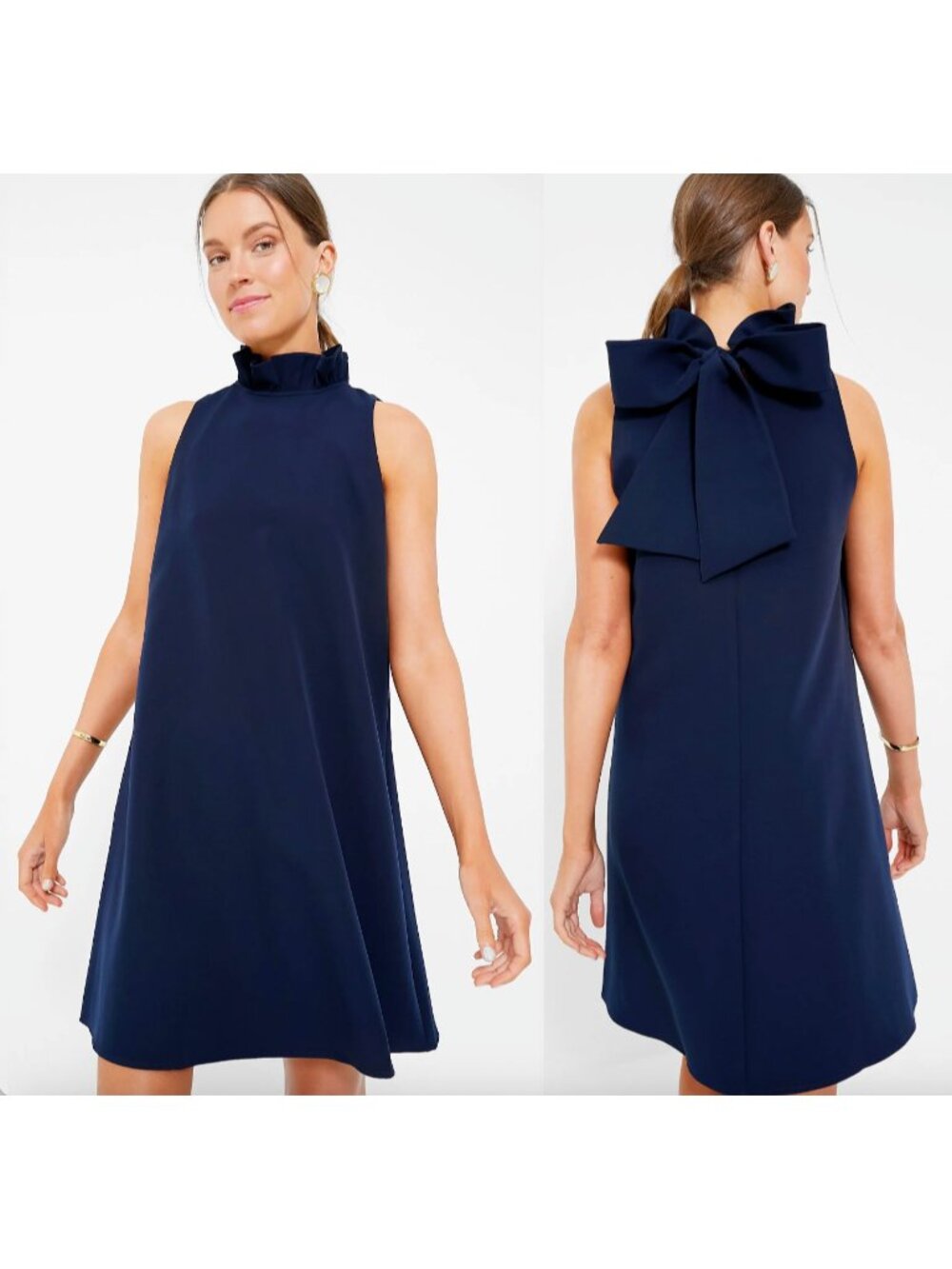 Tuckernuck Navy Blythe Dress XXXL Sleeveless Ruffle Collar Bow Cocktail Party